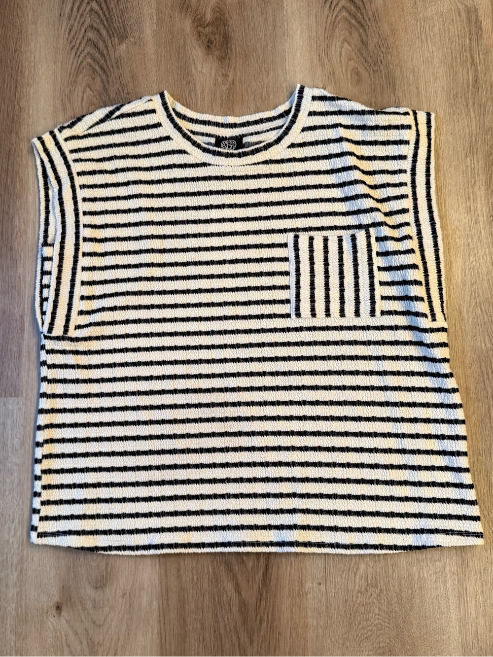 bobeau Black & White Striped Knit Tank with Pocket